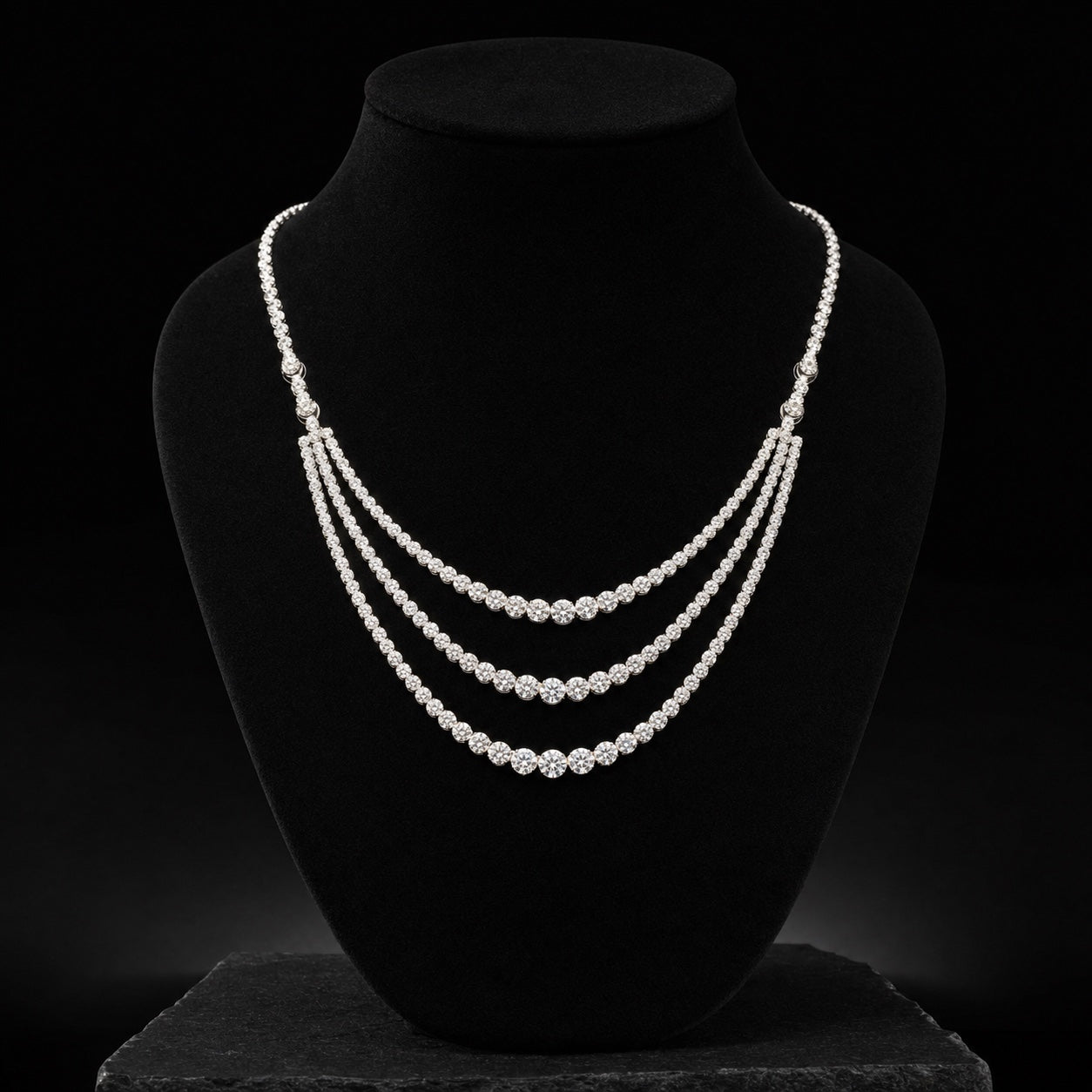 Diamond necklace presented on black velvet