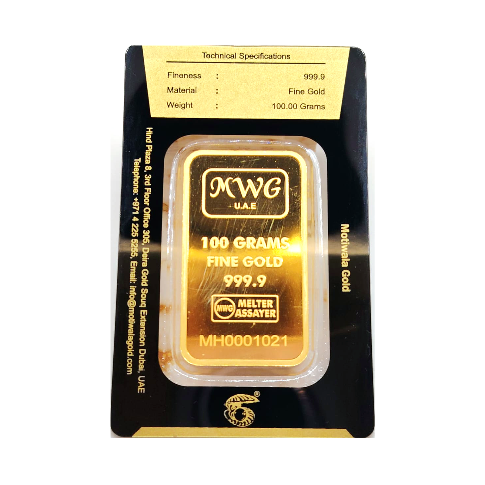 Motiwala Golden Pearl 100g Fine Gold Bar — 999.9
