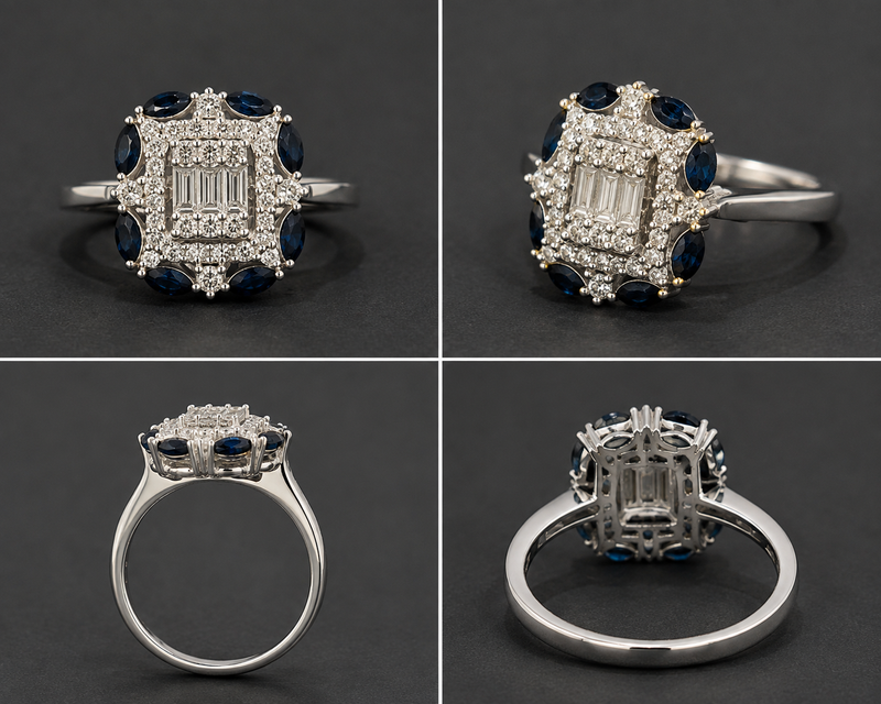 The Azure Sapphire Baguette Diamond Ring