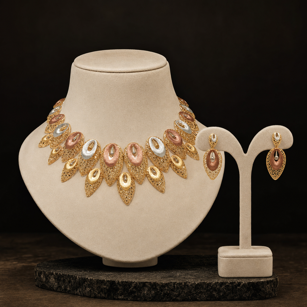 The Aurora Filigree Gold Necklace & Earrings Set