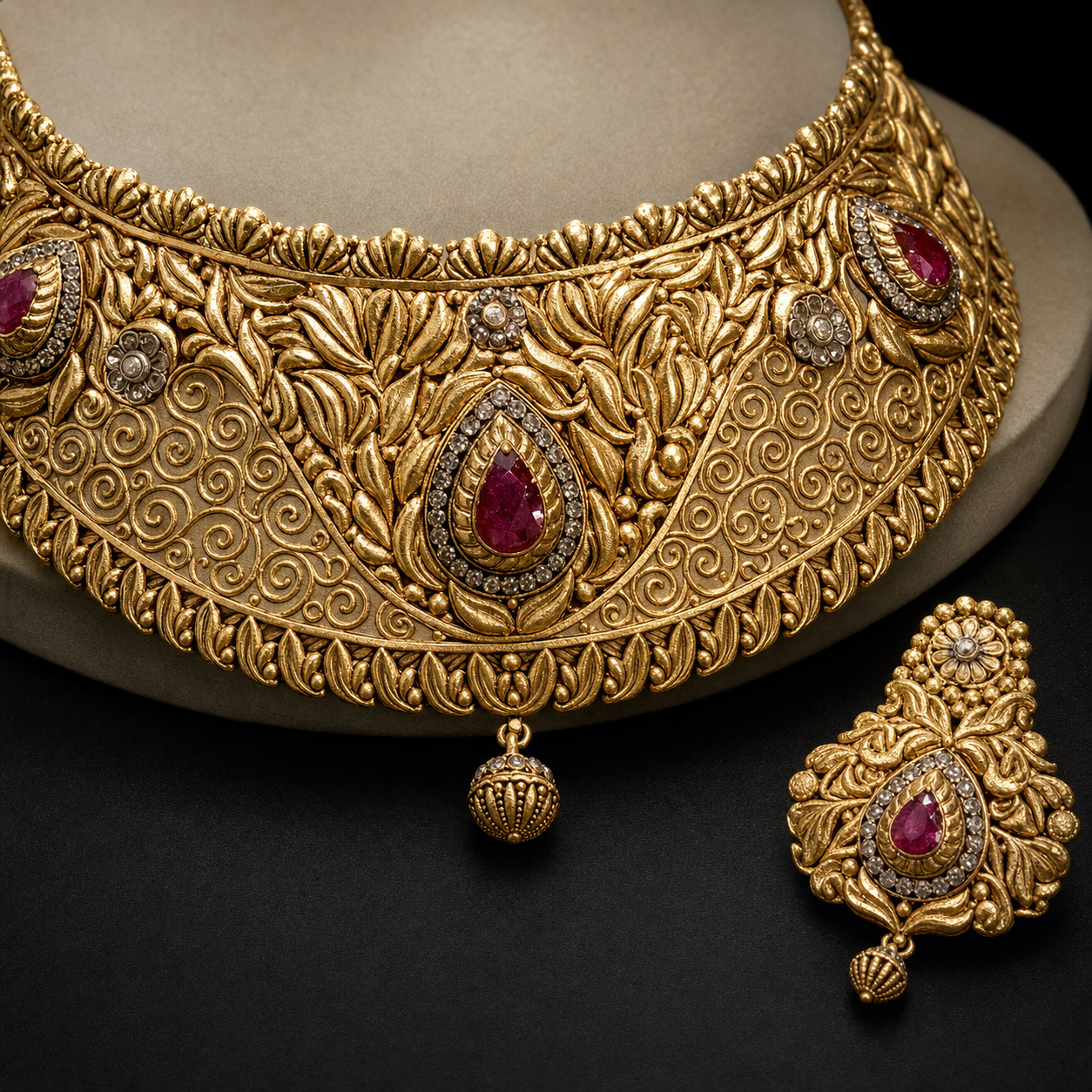 Sultana Scrollwork Heritage 22K Gold Necklace & Earrings Set