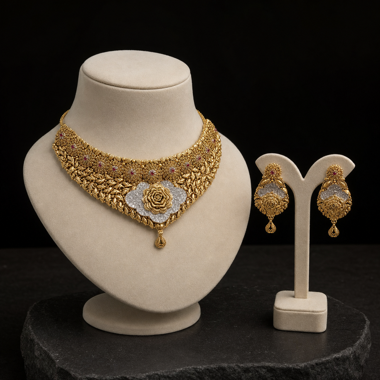 Shahnoor Rose Heritage 22K Gold Necklace & Earrings Set