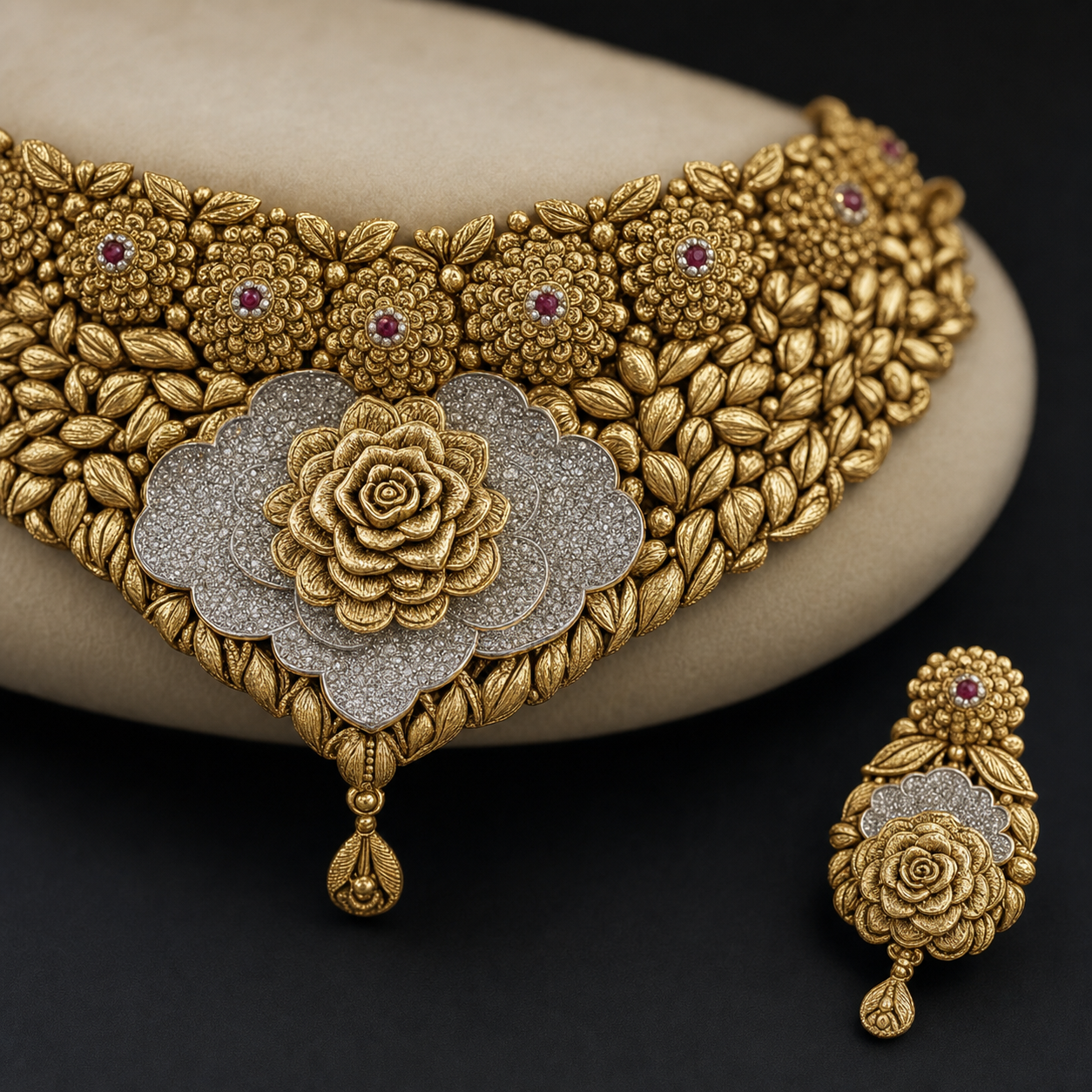 Shahnoor Rose Heritage 22K Gold Necklace & Earrings Set