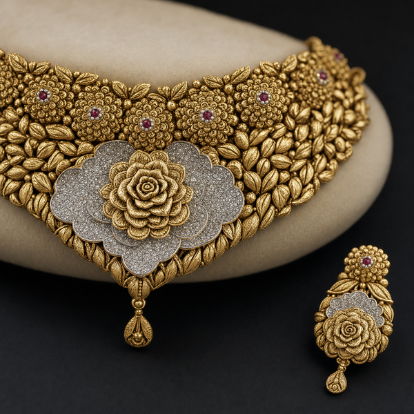 Shahnoor Rose Heritage 22K Gold Necklace & Earrings Set