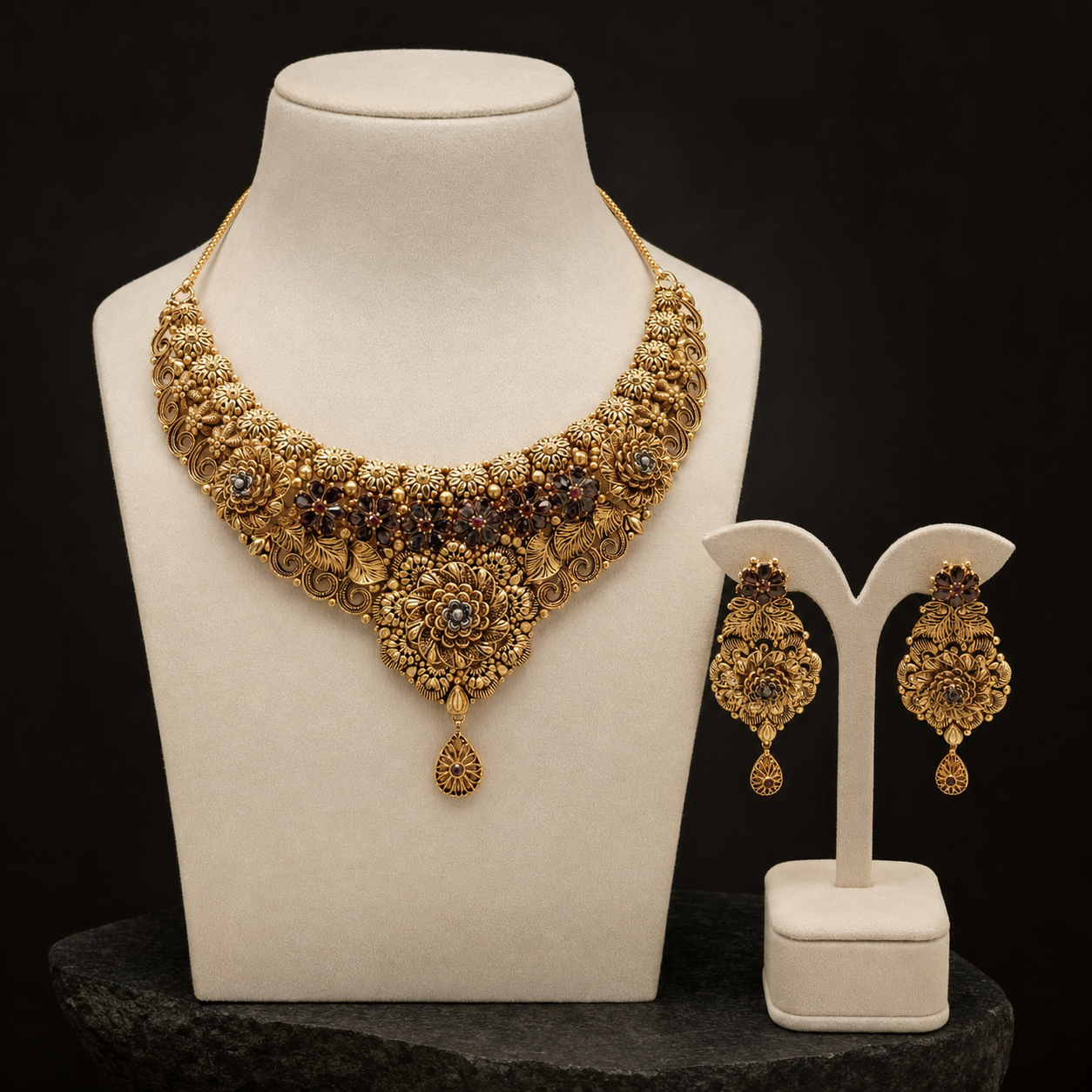 Royal Zohra Heritage Gold Necklace & Earrings Set