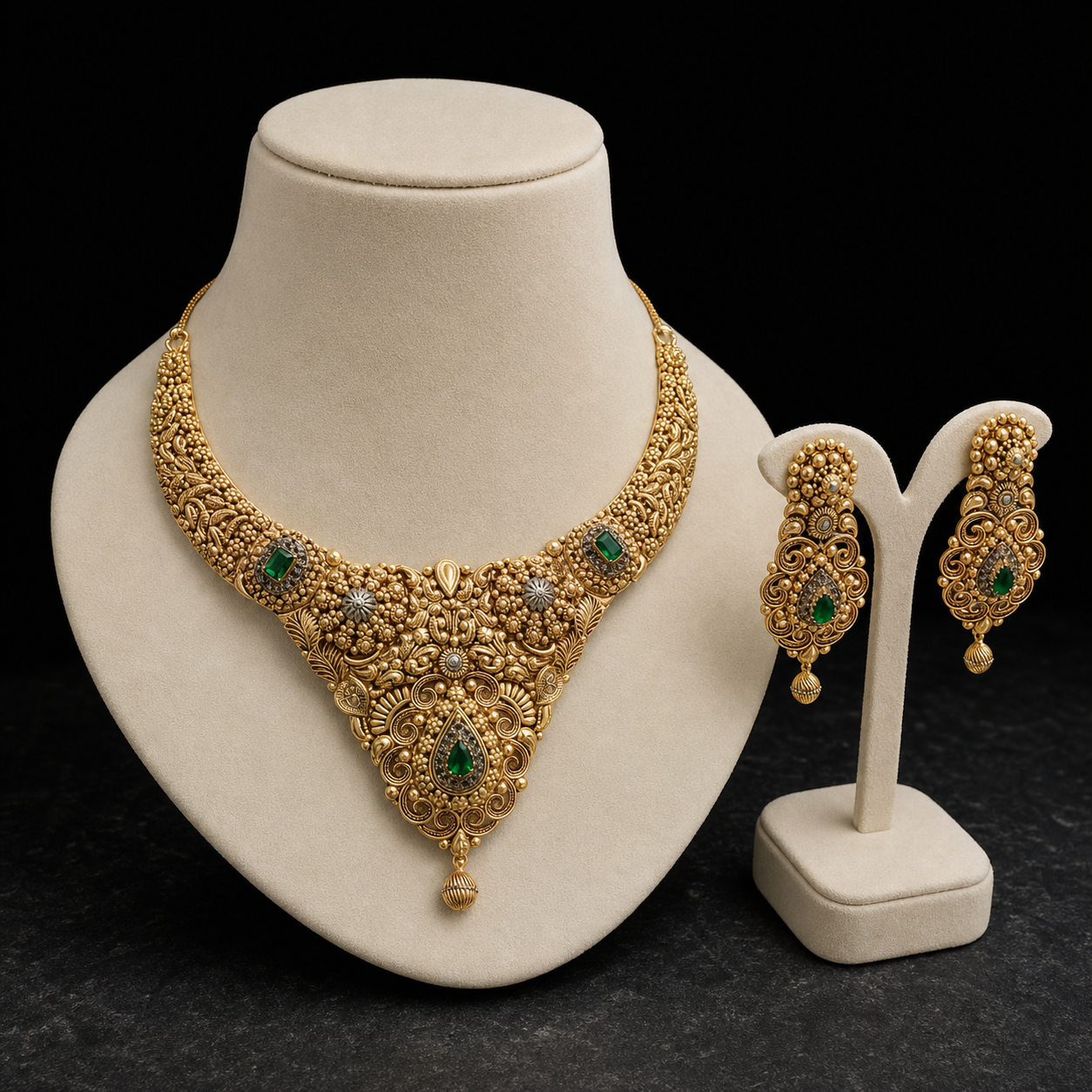 Emerald Noor Heritage Gold Necklace & Earrings Set