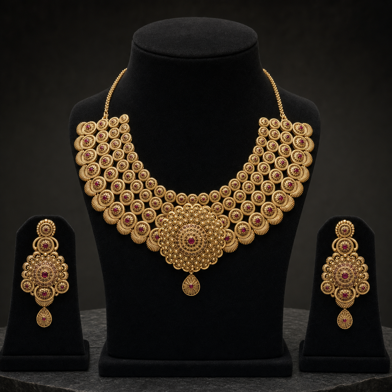 The Zahra Heritage Medallion Gold Necklace & Earrings Set