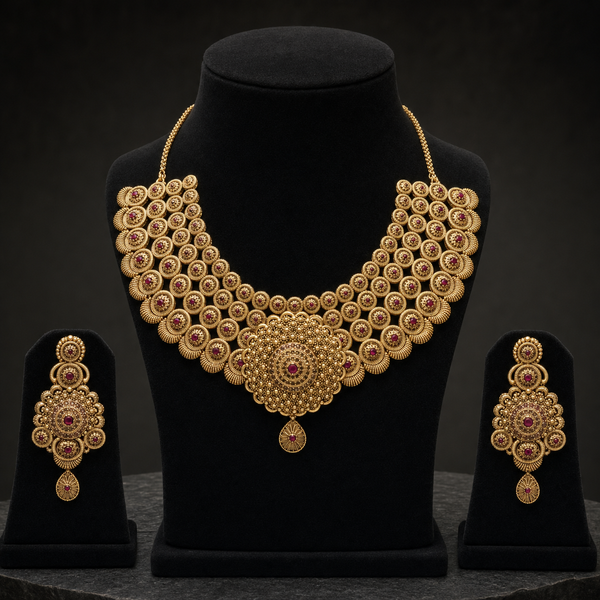 The Zahra Heritage Medallion Gold Necklace & Earrings Set