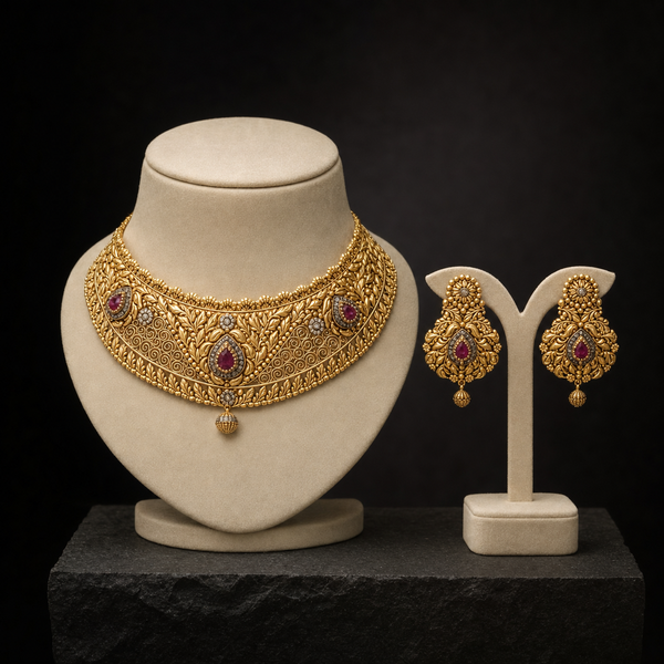Sultana Scrollwork Heritage 22K Gold Necklace & Earrings Set