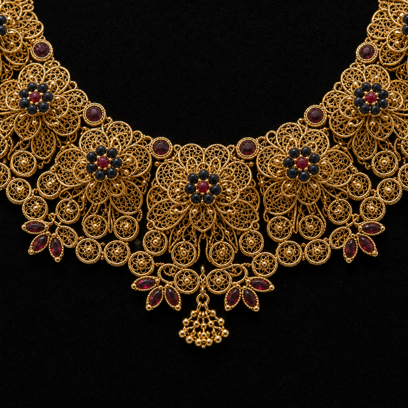 The Zareen Floral Filigree Gold Necklace & Earrings Set