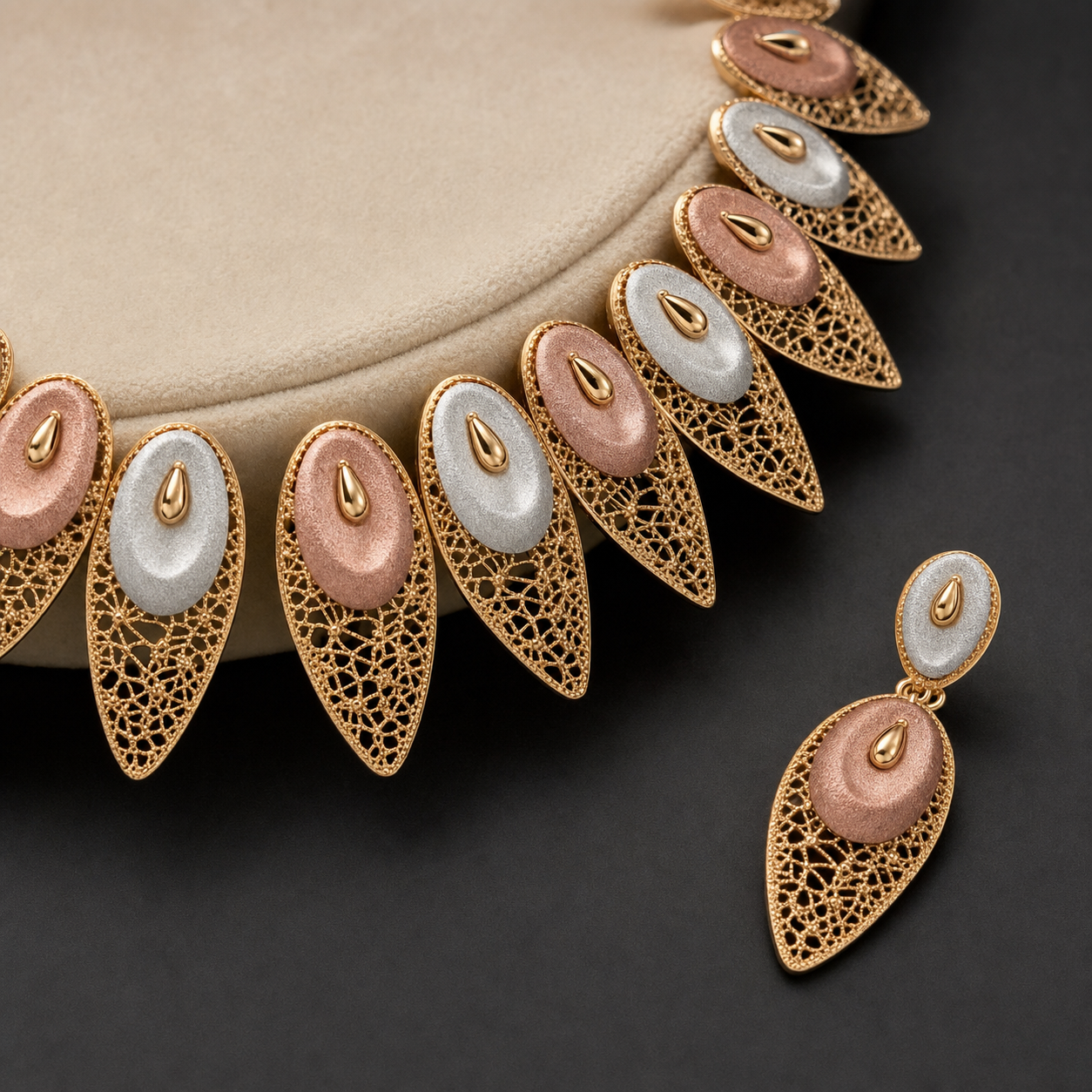 The Aurora Filigree Gold Necklace & Earrings Set