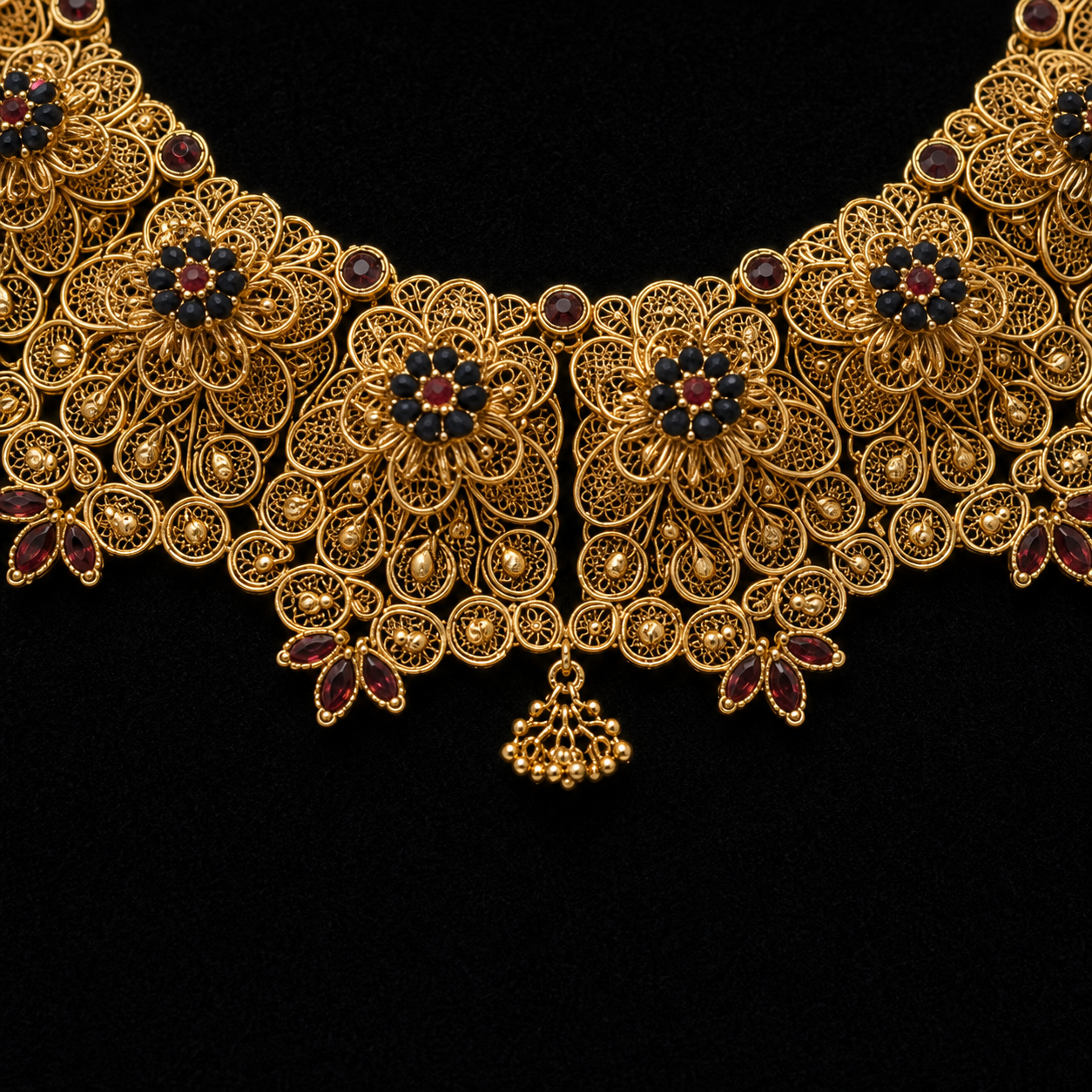 The Zareen Floral Filigree Gold Necklace & Earrings Set