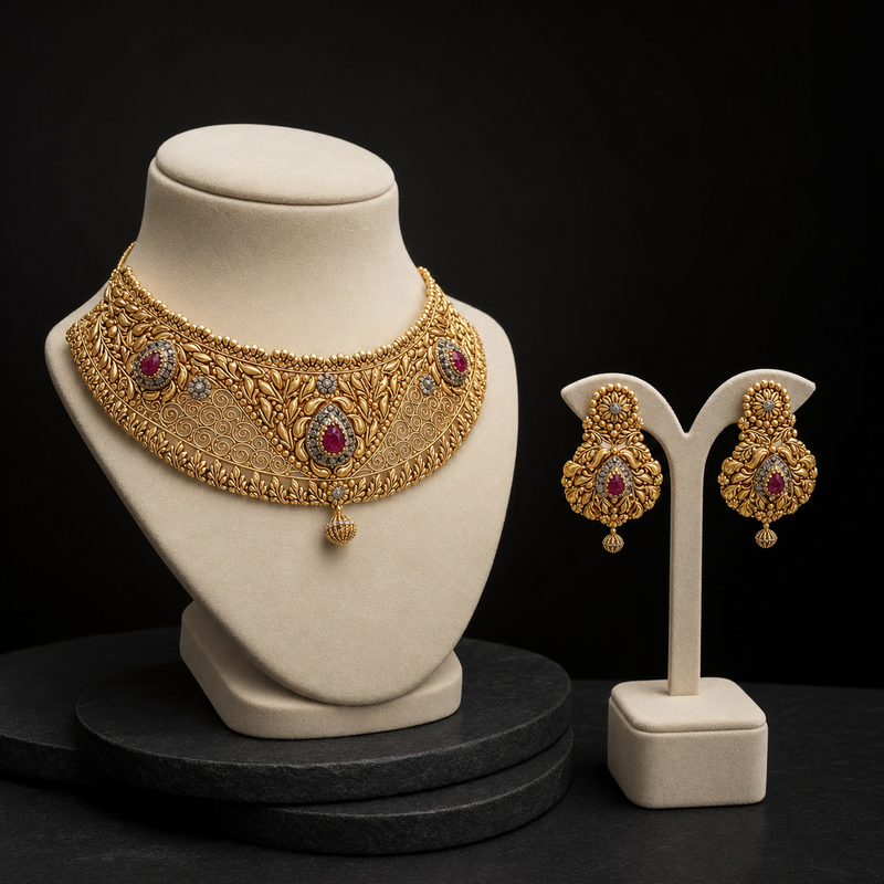 Sultana Scrollwork Heritage 22K Gold Necklace & Earrings Set