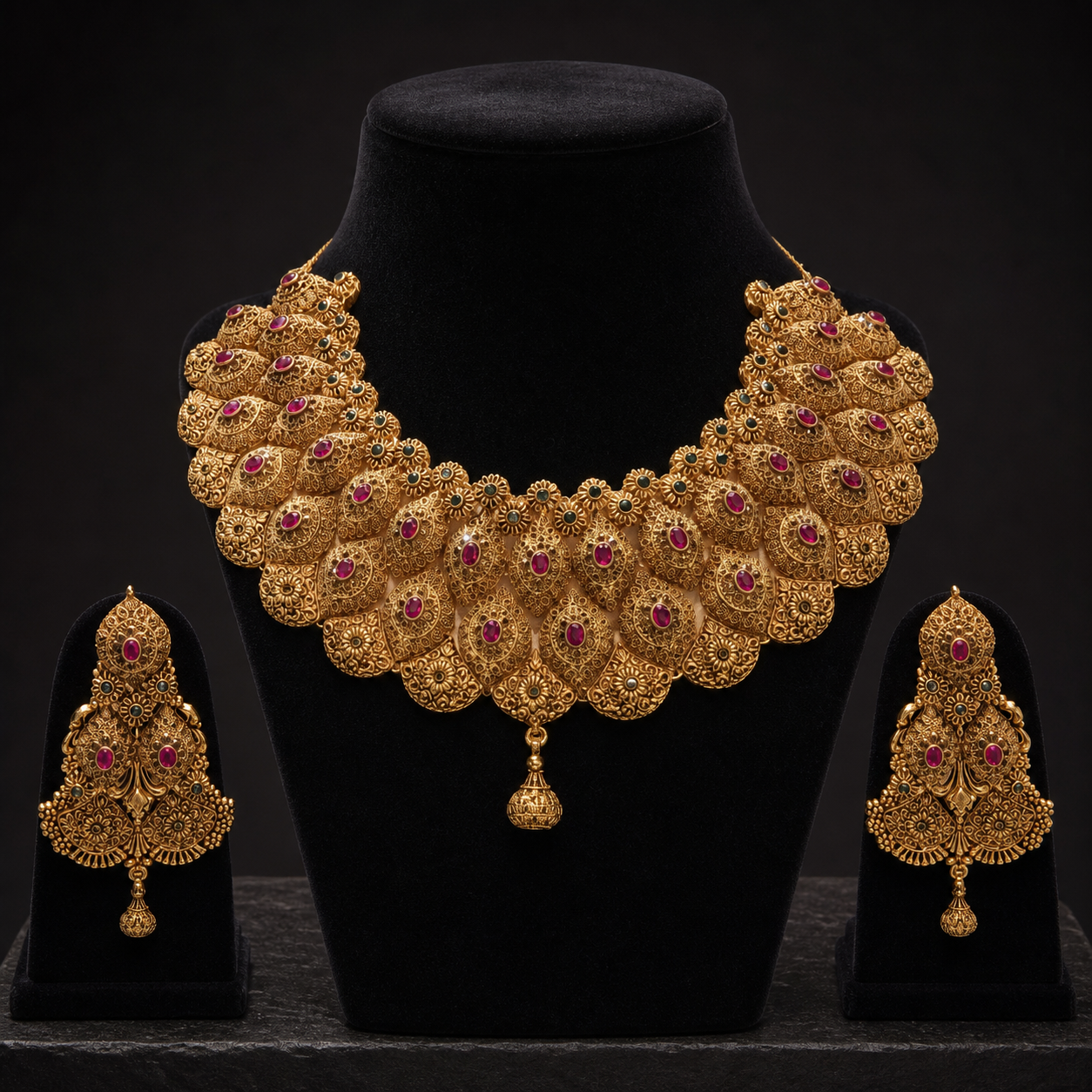 Maharani Heritage Collar Gold Necklace & Earrings Set