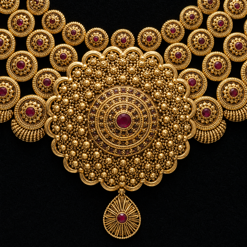 The Zahra Heritage Medallion Gold Necklace & Earrings Set
