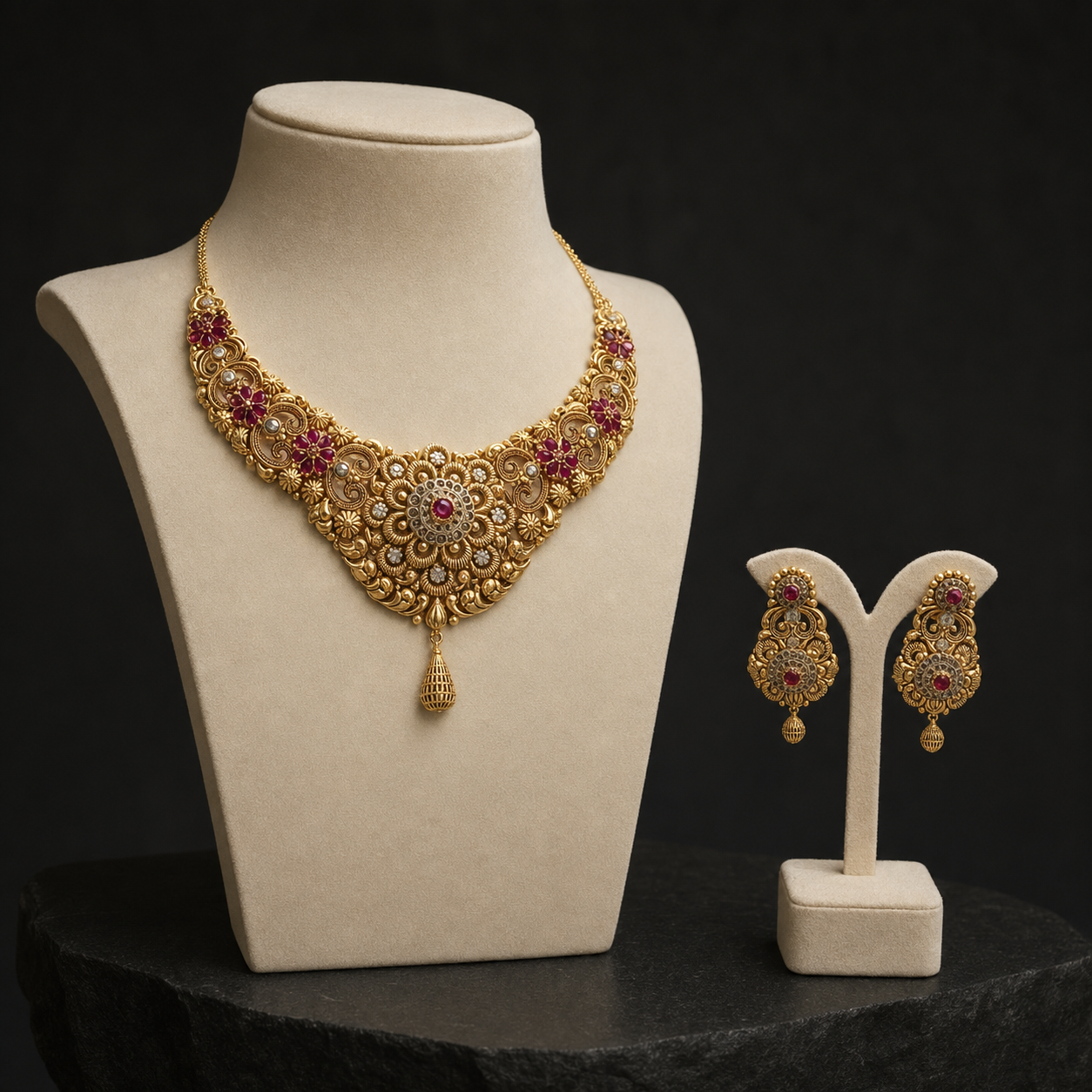 Nayab Heritage 22K Gold Necklace & Earrings Set