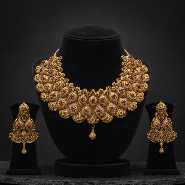 Maharani Heritage Collar Gold Necklace & Earrings Set