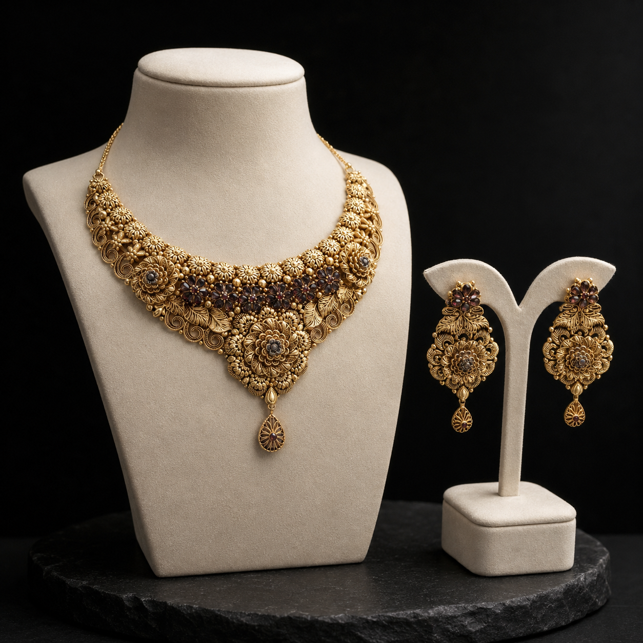 Royal Zohra Heritage Gold Necklace & Earrings Set