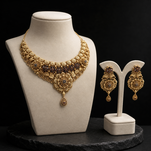 Royal Zohra Heritage Gold Necklace & Earrings Set
