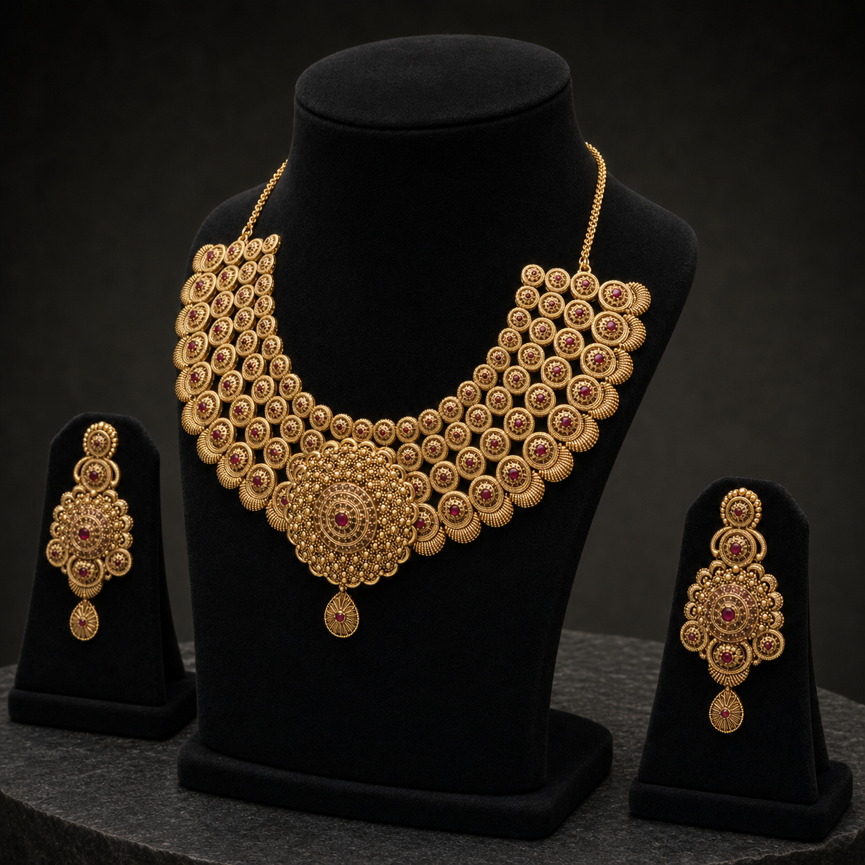 The Zahra Heritage Medallion Gold Necklace & Earrings Set
