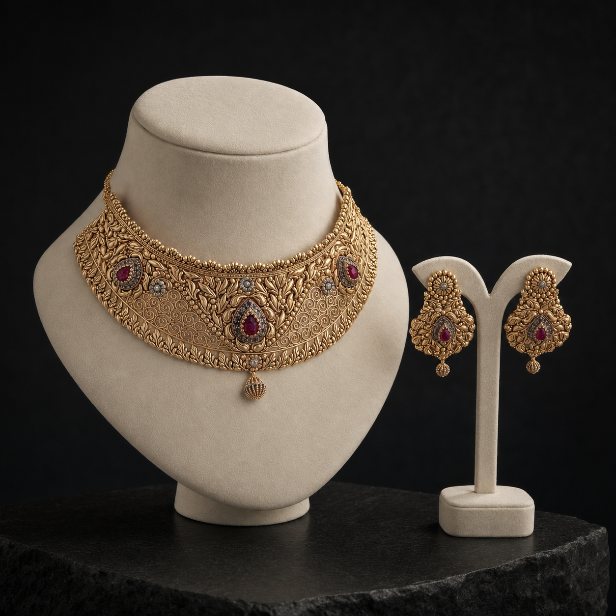 Sultana Scrollwork Heritage 22K Gold Necklace & Earrings Set