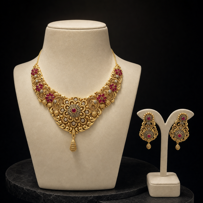 Nayab Heritage 22K Gold Necklace & Earrings Set