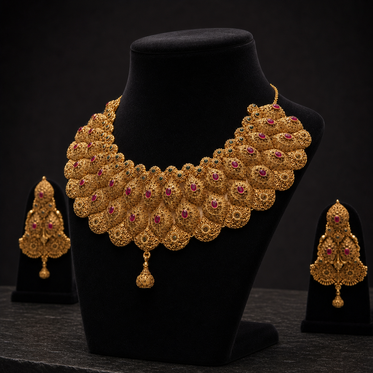 Maharani Heritage Collar Gold Necklace & Earrings Set