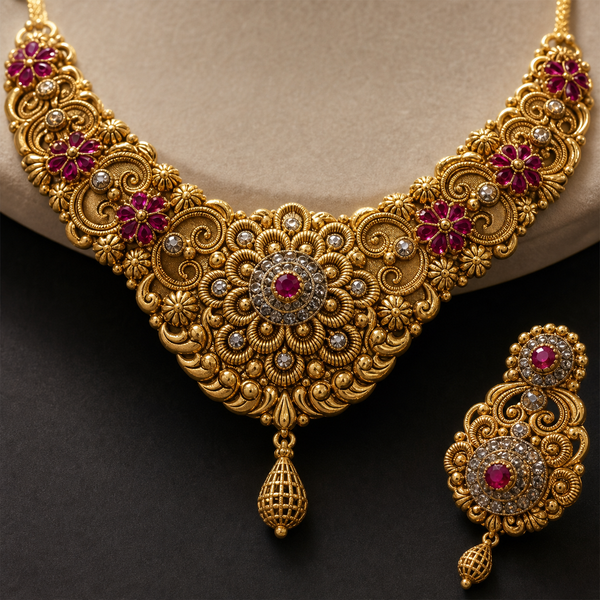 Nayab Heritage 22K Gold Necklace & Earrings Set